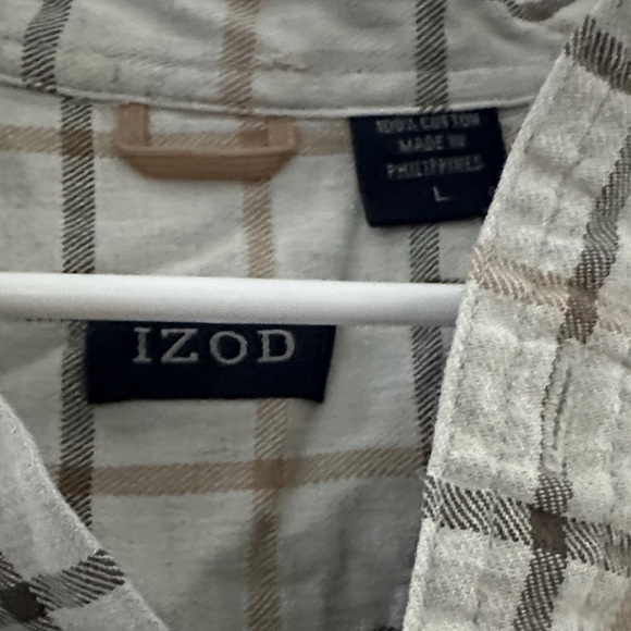 Izod Gray and Brown Plaid Casual Button Down Shirt - Picture 2 of 6